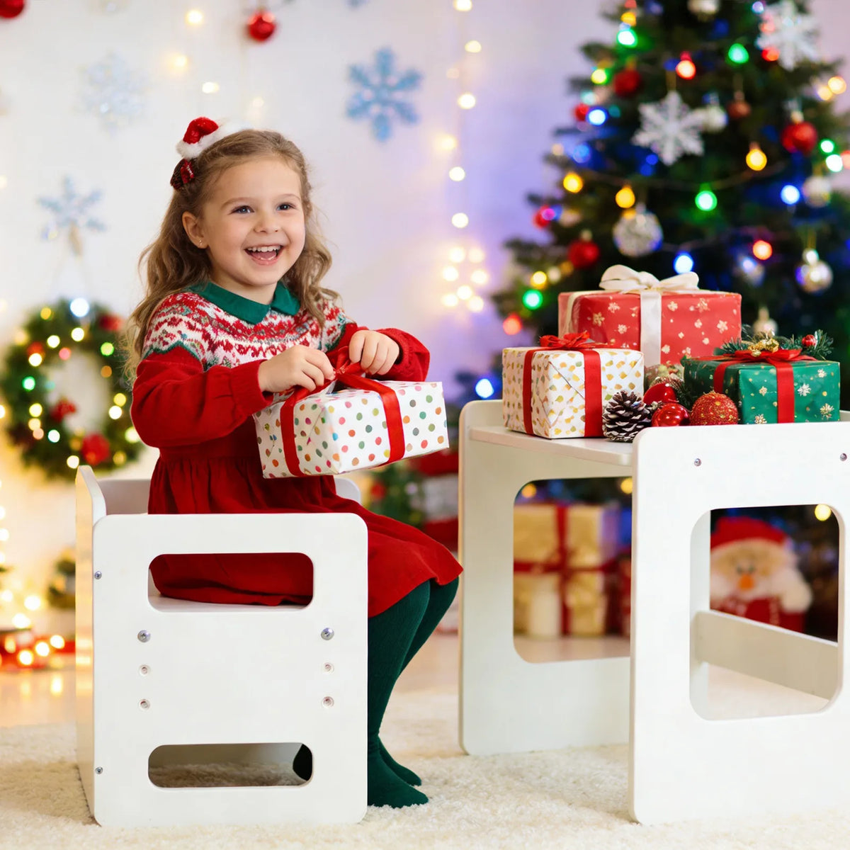 Kids Weaning Table and Chair Set Height Adjustable Wooden Table Set for 1 To 3 Years Children Playing Learning Reading Eating