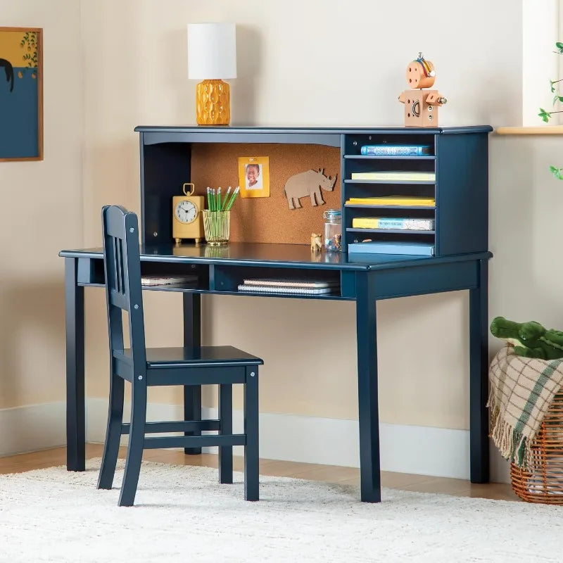 Guidecraft Kids Media Desk and Chair Set : Student's Workstation with Storage, Wooden Writing Table with Hutch and Shelves for