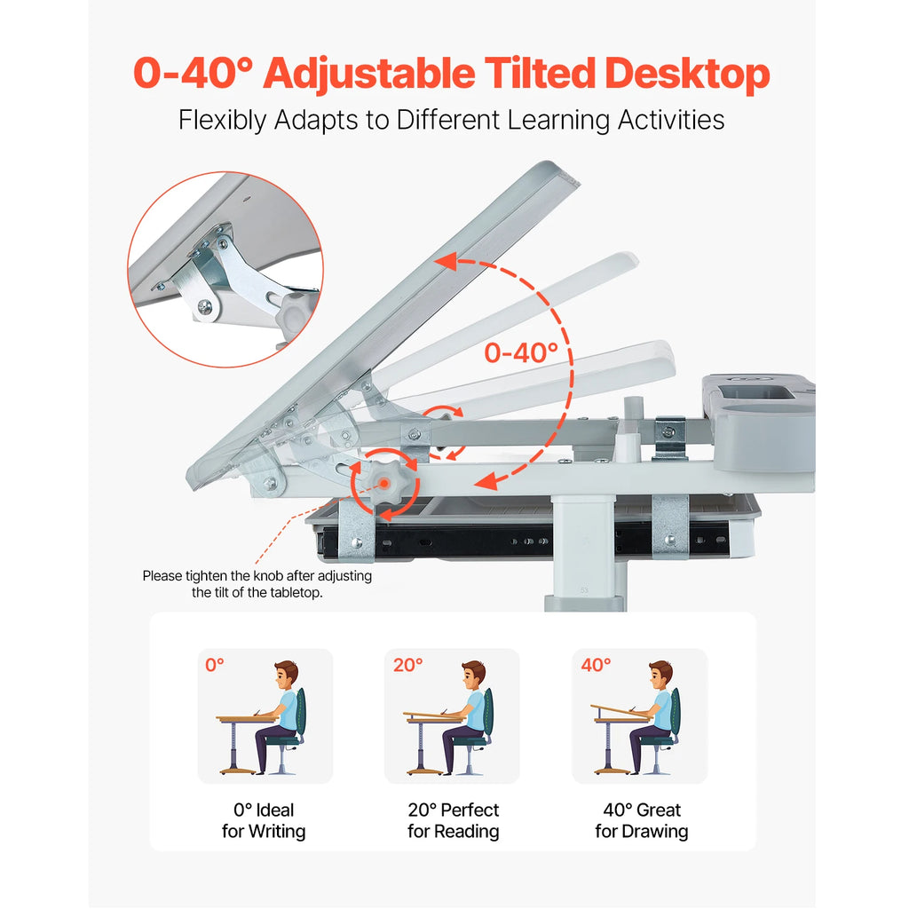 SucceBuy Kids Study Chair and Desk Set Study Desk and Chair for Kids with Table Lamp Adjustable Height  for Bedroom & Study Room