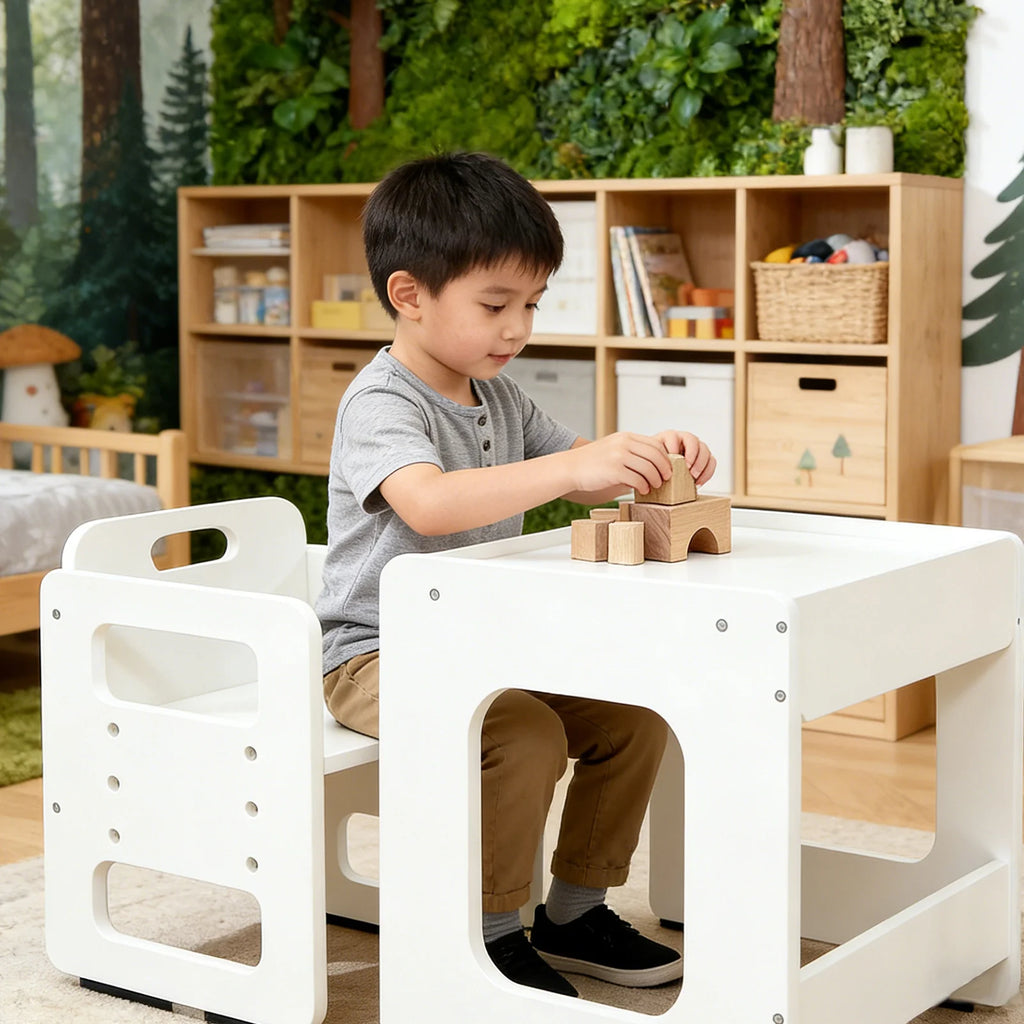 Kids Weaning Table and Chair Set Height Adjustable Wooden Table Set for 1 To 3 Years Children Playing Learning Reading Eating